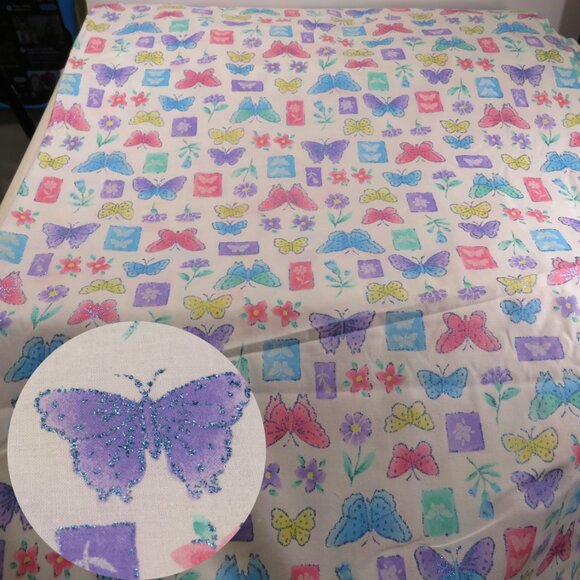 Fabric SPRING FLING GLITTERED 100% cotton Butterflies 8.5 yards 45" wide - Picture 1 of 9